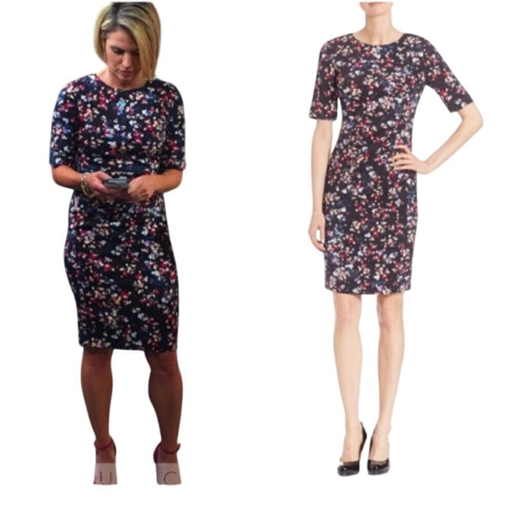 NWT Boden Floral Knee-Length Dress Navy Blue 10R As Seen on TV Slit Hem Preppy